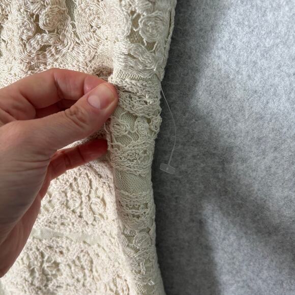 Kay Unger Crochet Dress 8 Cream Lace Pencil Cottage Beach Bride Neutral Boho - Picture 9 of 16